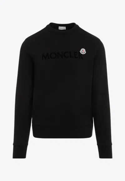 Moncler Logo-embroidered Pullover Sweatshirt In Black