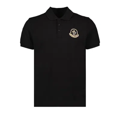 Moncler Logo Embroidered Ribbed Collar Polo Shirt In Black
