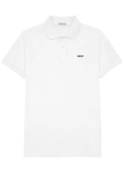Moncler Logo-embroidered Stretch-cotton Polo Shirt In White