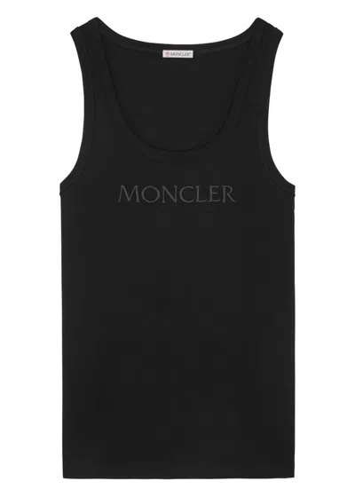 Moncler Logo-embroidered Stretch-cotton Tank In Black