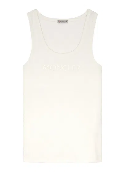 Moncler Logo-embroidered Stretch-cotton Tank In White