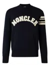 Moncler Cotton Crew Neck Sweater With Ribbed Cuffs And Hem In Blue