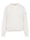 Moncler Crew Neck Sweatshirt Long Sleeves Ribbed Trims In White