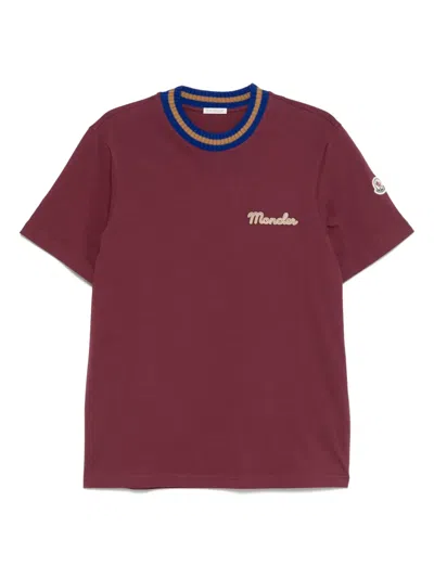 Moncler Logo-embroidered T-shirt In Burgundy