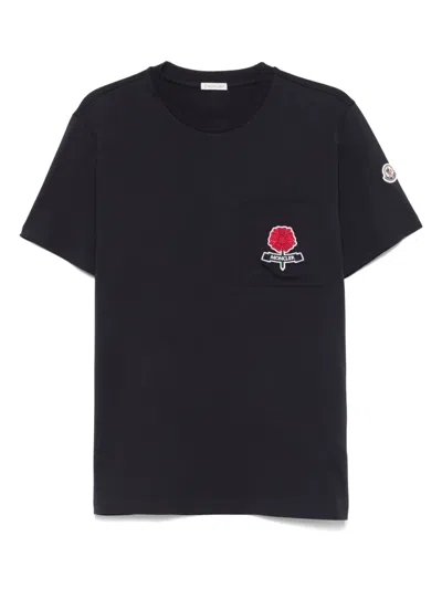 Moncler Logo-embroidered T-shirt In Black