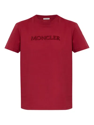 Moncler Logo-embroidered T-shirt In Red