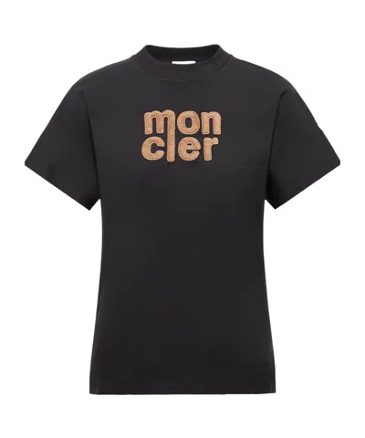 Moncler Logo-embroidered T-shirt In Black
