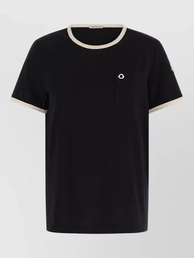 Moncler Logo Embroidered T Shirt Chest Pocket In Black