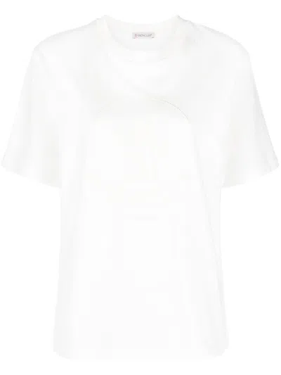 Moncler Logo-embroidered T-shirt In Weiss