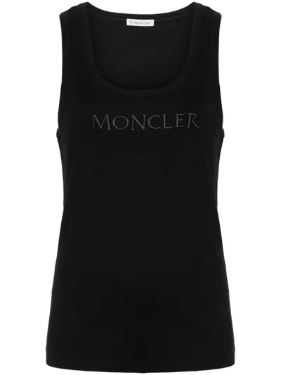 Moncler Logo-embroidered Stretch-cotton Tank In Black