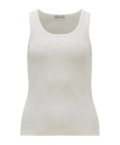 Moncler Logo Embroidered Ribbed Tank Top In White