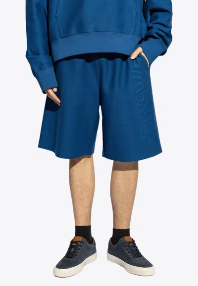 Moncler Logo-embroidered Track Shorts In Blue