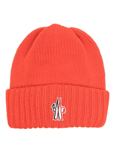 Moncler Logo-embroidered Virgin-wool Beanie In Orange