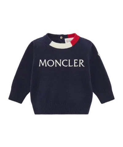 Moncler Logo-embroidered Virgin Wool-cashmere Blend Jumper In Blue