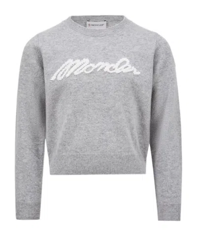 Moncler Logo-embroidered Virgin Wool Jumper In Gray