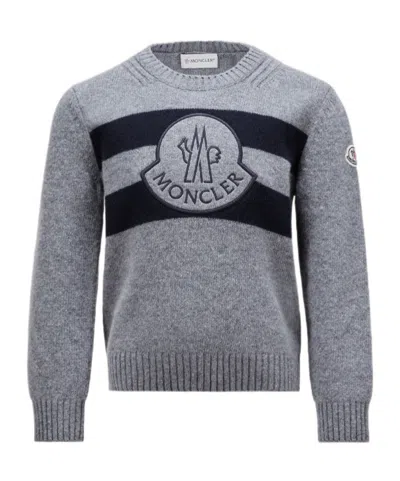 Moncler Logo-embroidered Virgin Wool Jumper In Gray