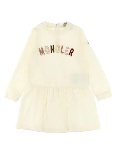 Moncler Babies' Logo Embroidery Dress In Beige