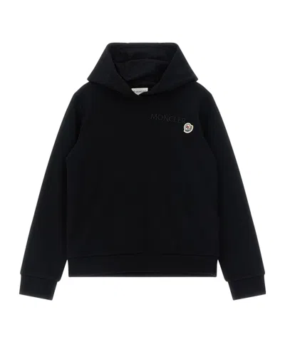 Moncler Kids' Logo Embroidery Hoodie In Black