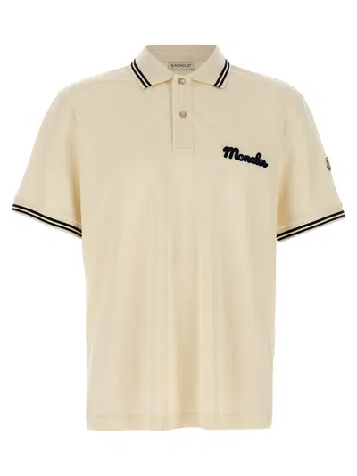 Moncler Logo Embroidery Shirt Polo Beige In Neutral