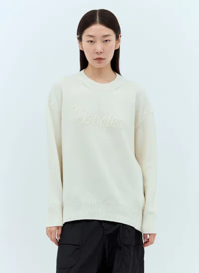 Moncler Logo Embroidery Sweater In White