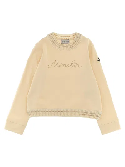 Moncler Kids' Logo Embroidered Sweatshirt In Beige