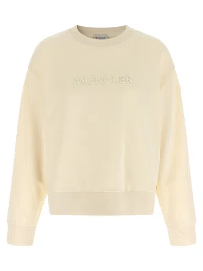 Moncler Crew Neck Sweatshirt Long Sleeves Ribbed Trims In Multi
