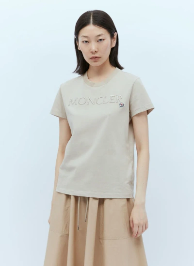 Moncler Logo Embroidery T-shirt In Beige