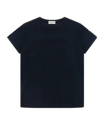 Moncler Kids' Logo Embroidery T-shirt In Blue