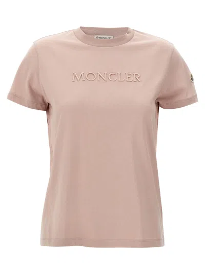Moncler Logo Embroidery T-shirt In Pink