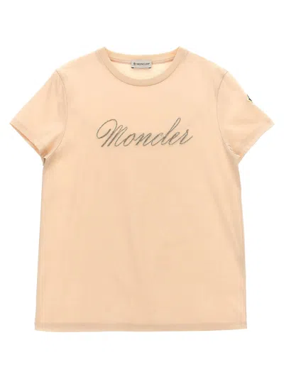 Moncler Kids' Logo Embroidery T-shirt In Pink