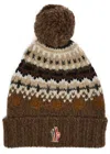Moncler Logo Fair Isle Intarsia Wool-blend Beanie In Brown