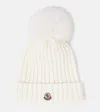 MONCLER LOGO FAUX FUR-TRIMMED WOOL BEANIE