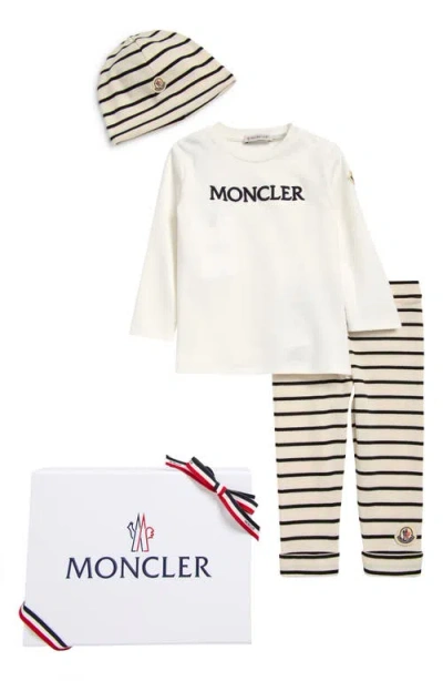 Moncler Kids'  Logo Graphic T-shirt, Stripe Leggings & Beanie Set In Multi