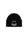 Moncler Black Wool Knit Logo Patch Beanie In Black
