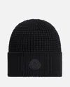 Moncler Textured Knit Hat With Prominent Logo Detail In Black