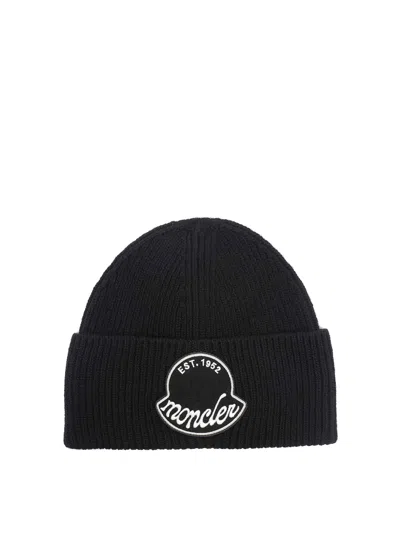 Moncler Knitted Cotton Beanie Hat Turn Up Brim In Brown