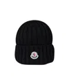 Moncler Mol20933b00036a9327999bb Ribbed Merino Wool Beanie In Black