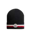 Moncler Tricolour Wool Beanie In Black