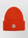 Moncler Logo Hat With Folded Cuff And Ribbed Texture In Red