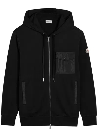 Moncler Logo Hooded Cotton-blend Sweatshirt In Black