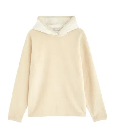 Moncler Logo Hooded Faux Fur Sweatshirt In Nude