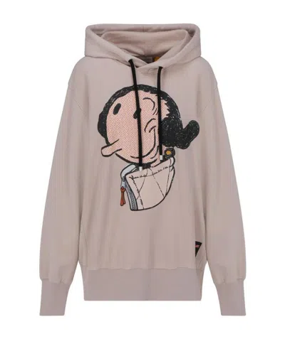 Moncler Logo Hooded Sweater In Nude