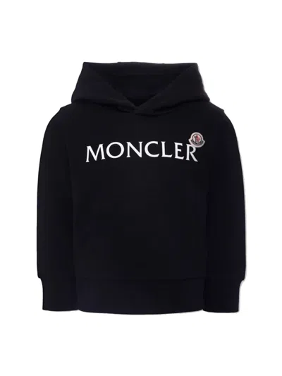 Moncler Kids Stylish Hooded Sweater With Kangaroo Pocket For Boys In Black