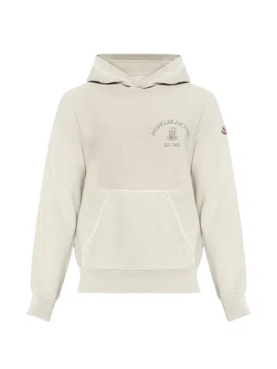 Moncler Logo Hooded Cotton Sweatshirt In Neutral