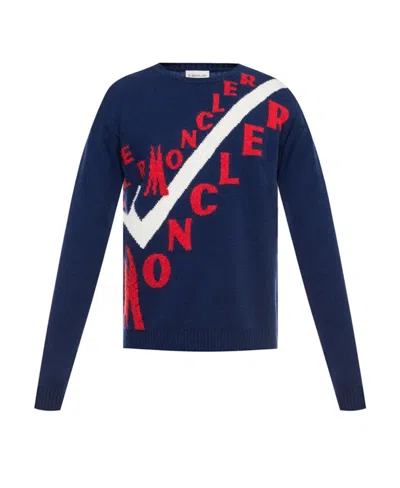 Moncler Logo Intarsia Jumper In Blue