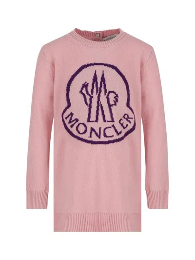 Moncler Kids' Logo Intarsia Knitted Dress In Pink