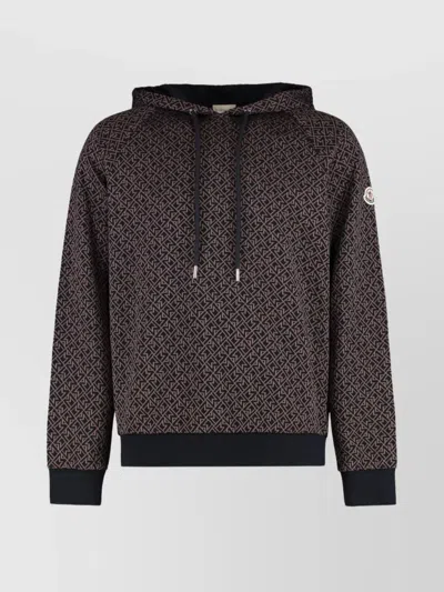 MONCLER LOGO JACQUARD KNITTED DRAWSTRING HOODIE