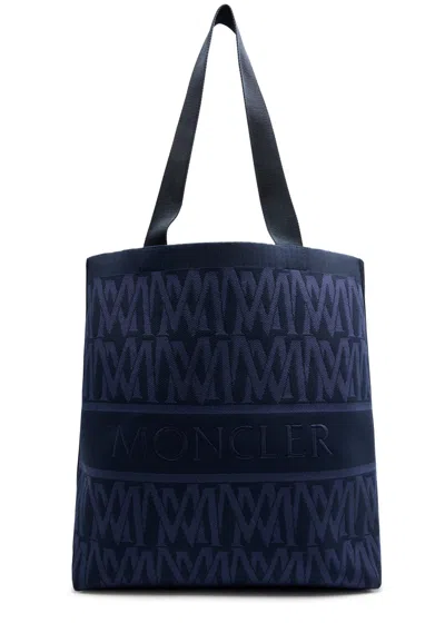 Moncler Logo-jacquard Knitted Tote In Blue