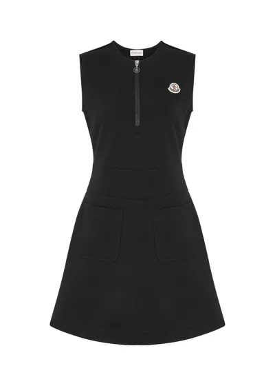 Moncler Logo Jersey Mini Dress In Black