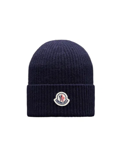 Moncler Logo Knitted Hat In Black